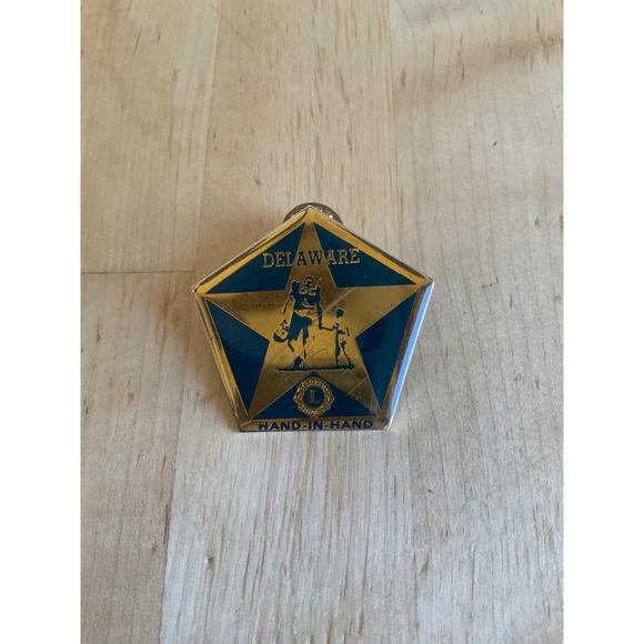 Other - Vintage Lions Club Delaware Hand-In-Hand Enamel Lapel Pin Blue Gold Star Taiwan